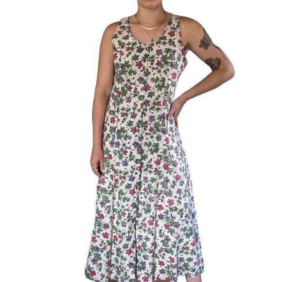 Vintage Woolrich Womens Linen Blend Floral Lagenlook Maxi Hippie Dress Sz M - Picture 4 of 8